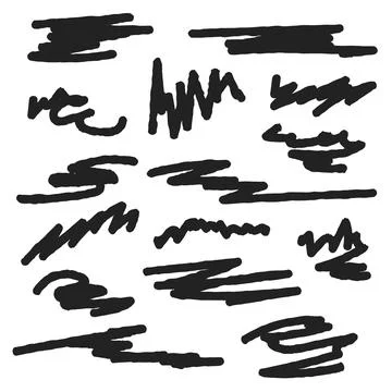 Set of hand-drawn different black brush strokes isolated on white background. Stock Illustration