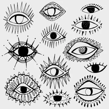 Set of hand drawn different eyes isolated on white background. Stock Illustration