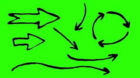 Set of hand drawn different style of arrow animated doodle on green backgrou Stock Footage 198402449