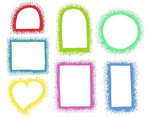 A set of hand-drawn different vector frames made of dots. Illustrazione stock