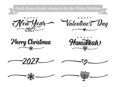 Set of hand-drawn divider elements for the winter holidays Illustrazione stock