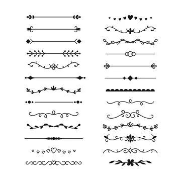 Set of hand drawn dividers, borders, lines. Elegant vintage design elements. Stock Illustration