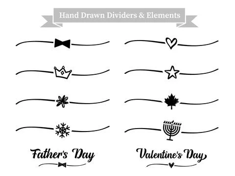 Set of hand drawn dividers shape and elements for holiday Illustrazione stock