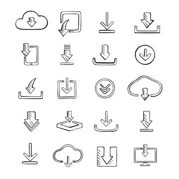Set hand drawn doodle arrows and pointers logo black silhouette isolated vect Stock Illustration