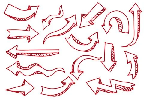 Set of hand drawn doodle arrows isolated on white background. Illustrazione stock