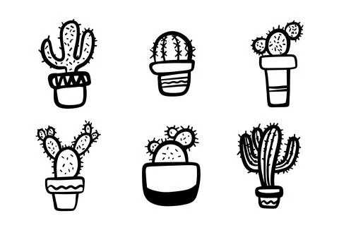 Set of hand drawn doodle cactus illustrations isolated on white background... Stock Illustration