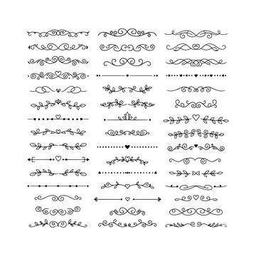 Set of Hand Drawn Doodle Calligraphic Dividers Borders Illustrazione stock