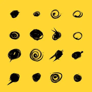 Set of hand drawn doodle circles in a grunge style. Yellow background. Scri.. Stock Illustration