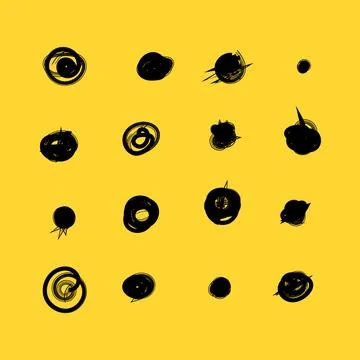 Set of hand drawn doodle circles in a grunge style. Yellow background. Scri.. Stock Illustration