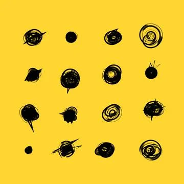Set of hand drawn doodle circles in a grunge style. Yellow background. Scri.. Stock Illustration