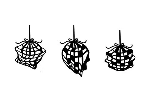 Set of hand drawn doodle distorted disco balls in funky style. Vector flat .. Stock Illustration