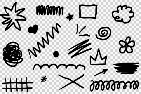 Set of hand-drawn doodle elements, abstract black sketches Stock Illustration
