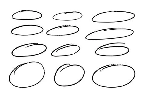 Set of hand drawn doodle ellipses and ovals in sketch style, black marker Illustrazione stock