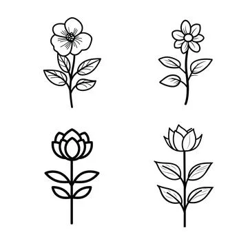 Set of hand drawn doodle flowers. Vector illustration isolated on white bac.. Stock Illustration