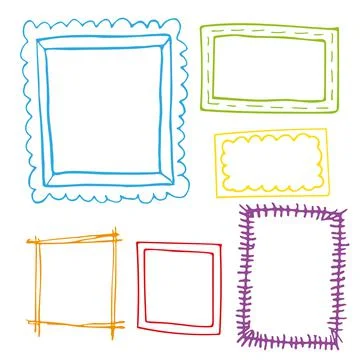 Set of hand drawn doodle frames, squares, vector borders design elements. Stock Illustration