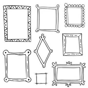 Set of hand drawn doodle frames, squares, vector borders design elements. Stock Illustration