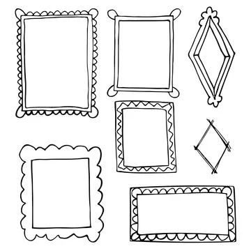 Set of hand drawn doodle frames, squares, vector borders design elements. Stock Illustration