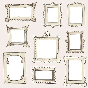 Set of hand drawn doodle frames, squares, vector borders design elements with 스톡 일러스트