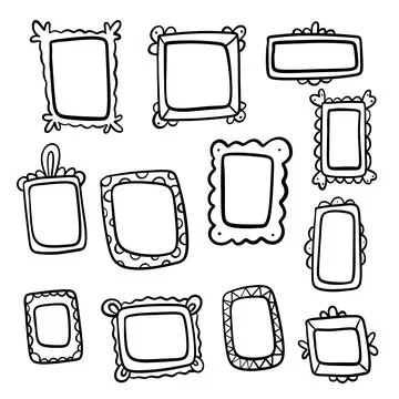 Set of hand drawn doodle frames, squares, vector borders design elements. Stock Illustration