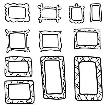 Set of hand drawn doodle frames, squares, vector borders design elements Stock Illustration