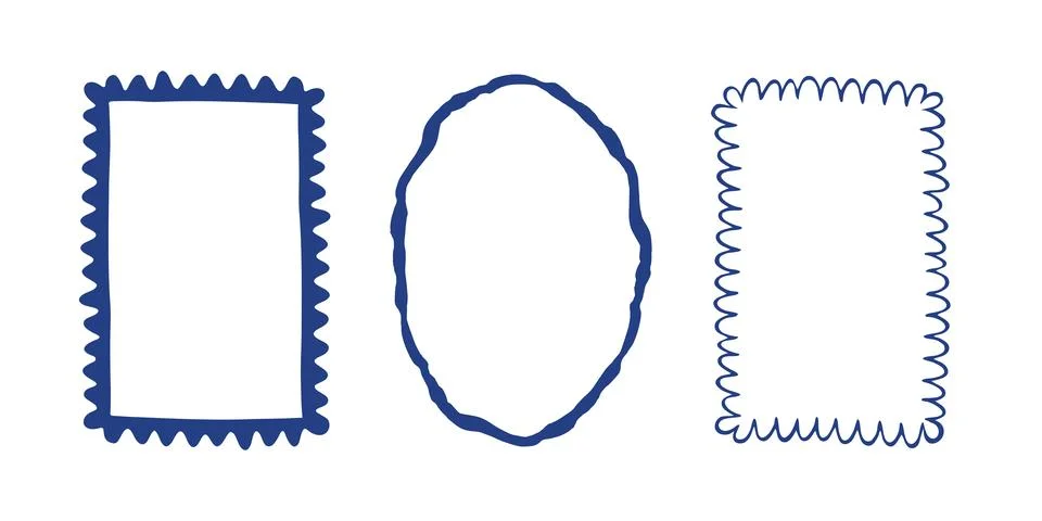 Set of hand-drawn doodle frames in a sketch style. Collection of oval and Stock Illustration