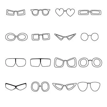 Set of hand drawn doodle glasses. Vector sketch illustration of black outline Stock Illustration