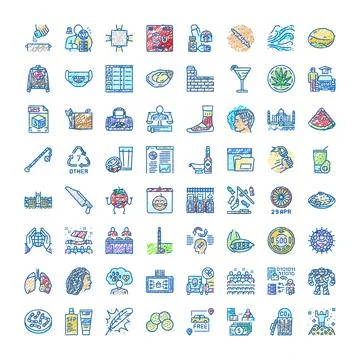 Set of hand drawn doodle icons illustrating various concepts 스톡 일러스트
