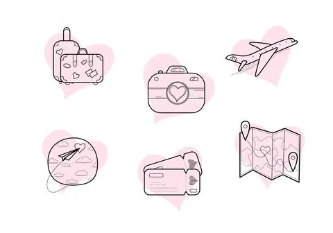 A set of hand-drawn doodle illustrations of items related traveling Stock Illustration