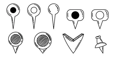 Set of Hand Drawn Doodle Location Pins. Diversify Your Designs with Various N Stock Illustration