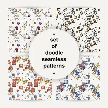 Set of hand drawn doodle seamless patterns Stock Illustration