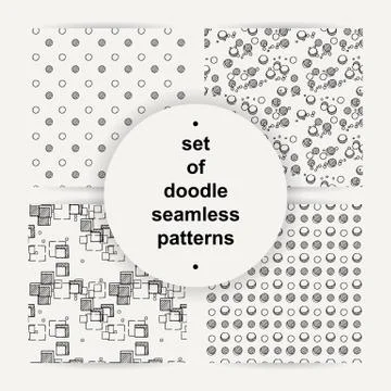 Set of hand drawn doodle seamless patterns Stock Illustration