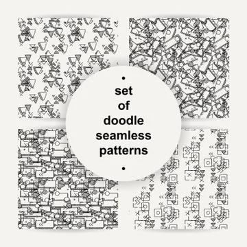 Set of hand drawn doodle seamless patterns Stock Illustration