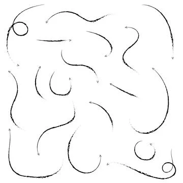 Set of hand drawn doodle style arrows. Coal shading. Vector illustration isol Illustrazione stock