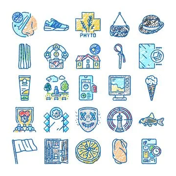 Set of hand drawn doodle style collection icons Stock Illustration