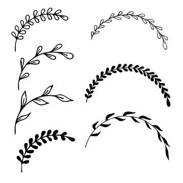 Set of hand drawn doodle tree branches with leaves on white background Stock Illustration