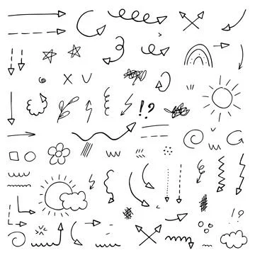 Set of hand drawn doodle vector arrows, strokes and other handdrawn style Stock Illustration