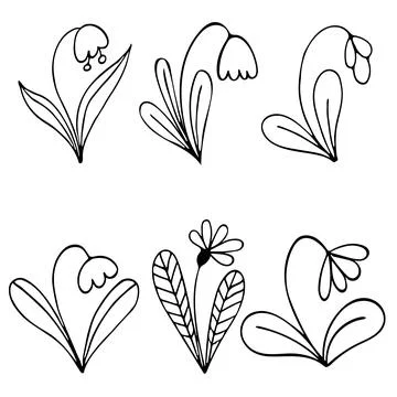 Set of Hand drawn doodle vector flowers, leaves and branches. Floral, plant e Stock Illustration