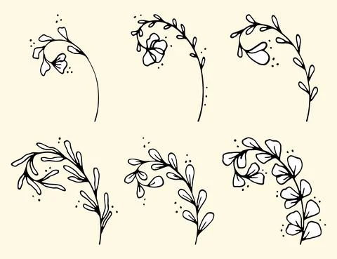 Set of Hand drawn doodle vector leaves and branches. Collection of tree Floral Stock Illustration