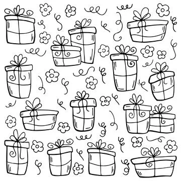Set of hand drawn doodle vector gift boxes with bows and ribbons. Sketch Stock Illustration