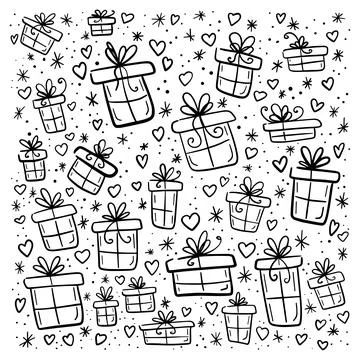 Set of hand drawn doodle vector gift boxes with bows and ribbons. Sketch Stock Illustration
