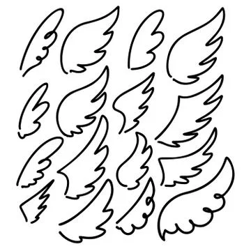 Set of hand drawn doodle wings. Design elements for poster, emblem, sign, lab Stock Illustration