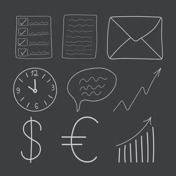 A set of hand-drawn doodles, time management, vector illustration Stock Illustration