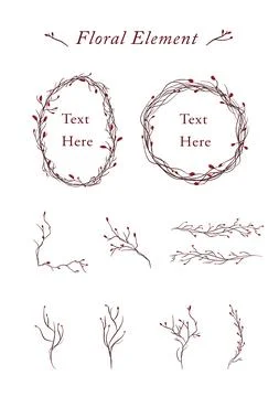 Set of hand drawn dried twigs floral elements Stock Illustration
