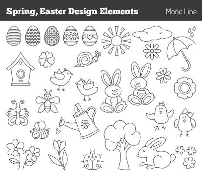 Set of hand drawn Easter design elements 스톡 일러스트