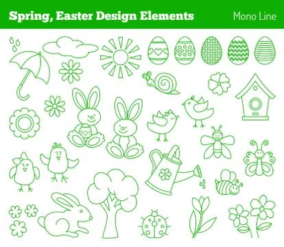Set of hand drawn Easter design elements Stock Illustration