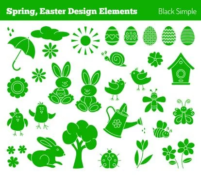 Set of hand drawn Easter design elements Stock Illustration
