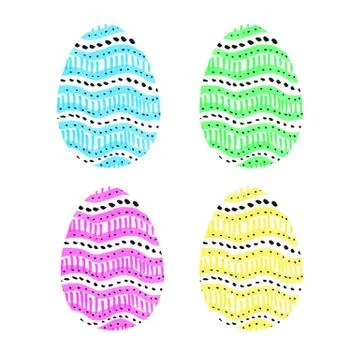 Set of hand drawn Easter eggs isolated on white background. Pattern of dots a Illustrazione stock