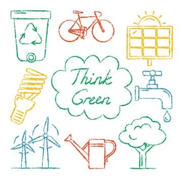 Set of hand drawn ecology icons Stock Illustration