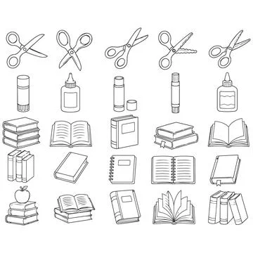 Set of Hand-Drawn Educational Stationery Icons for School and Creative Projec Stock Illustration