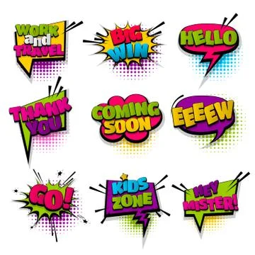 Set hand drawn effects comic speech bubbles Stock Illustration